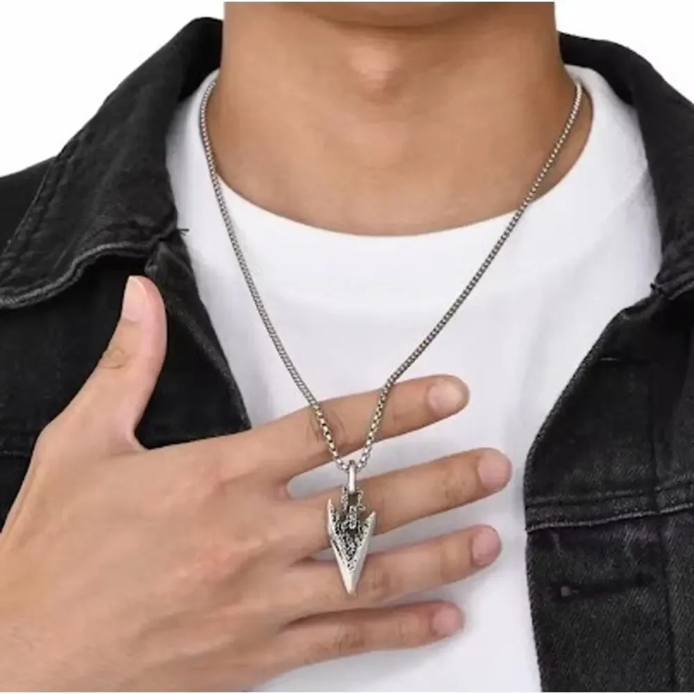 Silver Steel Spearhead Pendant Necklace 60cm Chain Mens Womens Gothic